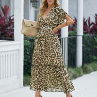 Polyester One-piece Dress slimming printed leopard PC