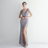 スパンコール & ポリエステル ロングイブニングドレス 単色 選択のためのより多くの色 一つ