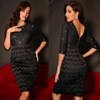 Sequin & Polyester Slim Short Evening Dress backless embroidered Solid PC