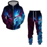 Polyester With Siamese Cap Men Casual Set & two piece Sweatshirt & Pants printed Set