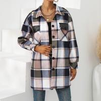 Polyester & Cotton Women Coat mid-long style printed plaid PC