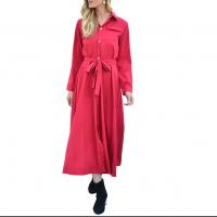 Polyester Plus Size One-piece Dress mid-long style & with belt plain dyed Solid PC