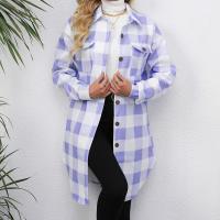 Polyester & Cotton Women Coat mid-long style printed plaid PC