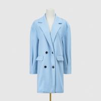 Polyester & Cotton Women Coat mid-long style patchwork Solid blue PC
