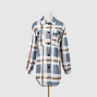 Polyester & Cotton Women Coat mid-long style printed plaid gray PC