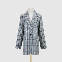 Polyester Women Suit Coat mid-long style printed plaid gray PC