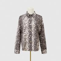 Polyester & Katoen Vrouwen lange mouw Shirt Afgedrukt Leopard Koffie stuk