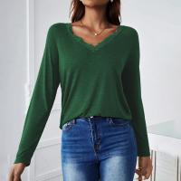 Cotton Women Long Sleeve T-shirt & loose patchwork Solid green PC
