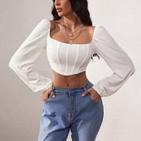 Rayon Slim & Crop Top Women Long Sleeve T-shirt Solid white PC