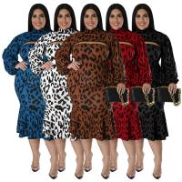 Polyester scallop & Slim & Plus Size Two-Piece Dress Set printed leopard Set