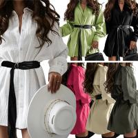 Cotton Women Long Sleeve Shirt & with belt & loose Solid PC