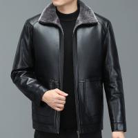 Goat Skin Leather Plus Size Men Coat fleece & thermal Solid PC