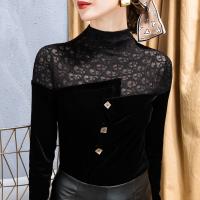 Polyester Vrouwen lange mouwen blouses Lappendeken Solide Zwarte stuk