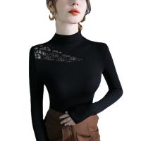 Polyester Slim Women Long Sleeve T-shirt Solid black PC