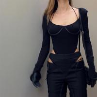 Polyester Slim Women Jumpsuit patchwork Solid black PC