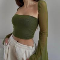 Polyester Frauen Langarm Blusen, Patchwork, Solide, Grün,  Festgelegt