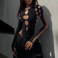 Polyester Women Jumpsuit & hollow patchwork Solid black PC