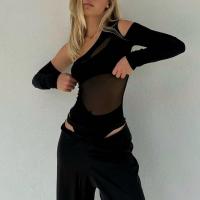 Polyester Slim Women Jumpsuit patchwork Solid black PC