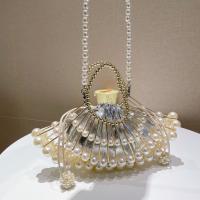 Metal & PU Leather Handbag attached with hanging strap & hollow Plastic Pearl PC