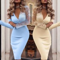 Polyester High Waist Sexy Package Hip Dresses deep V PC