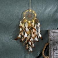 Hemp Rope & Feather & Iron With light Dream Catcher Hanging Ornaments for home decoration handmade PC