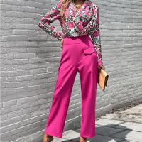 Polyester Women Casual Set & two piece Long Trousers & top printed fuchsia Set