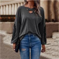 Polyester Women Sweatshirts & loose Lace embroidered Solid gray PC