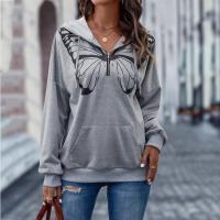 Polyester Slim Women Sweatshirts & loose printed butterfly pattern gray PC