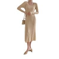 Polyester High Waist One-piece Dress mid-long style & slimming Solid : PC