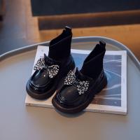 Rubber & Synthetic Leather with bowknot Children Boots leopard black Pair