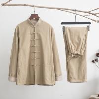Cotton Linen Plus Size Men Casual Set & two piece Pants & top Solid Set