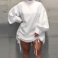 Polyester Sweatshirts Kleid, Patchwork, Solide, Weiß,  Stück