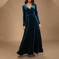 Polyester Waist-controlled Long Evening Dress patchwork Solid PC