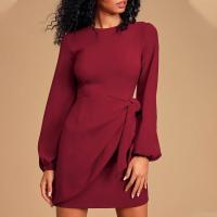 Polyester Waist-controlled Sexy Package Hip Dresses patchwork Solid PC