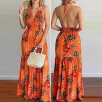 Polyester Slip Dress backless printed floral PC