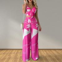 Polyester Plus Size Women Casual Set & two piece Long Trousers & tank top printed Set