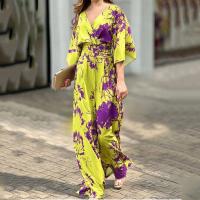 Polyester Plus Size Long Jumpsuit slimming printed yellow PC