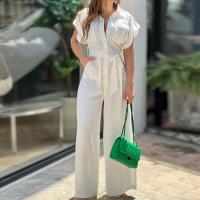 Polyester Plus Size Long Jumpsuit slimming patchwork Solid white PC