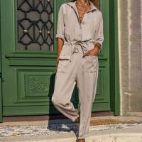 Polyester Plus Size Long Jumpsuit slimming patchwork Solid gray PC