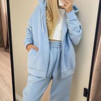 Polyester Plus Size Women Casual Set & two piece Long Trousers & coat patchwork Solid Set