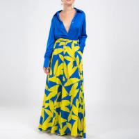 Polyester Plus Size Women Casual Set & two piece Long Trousers & long sleeve shirt printed blue Set
