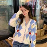 Polyester Women Coat loose & thermal embroider Argyle PC