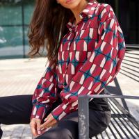 Polyester Frauen Langarm Shirt, Gedruckt, Geometrische, Rot,  Stück