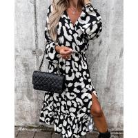 Polyester scallop & long style One-piece Dress printed leopard PC