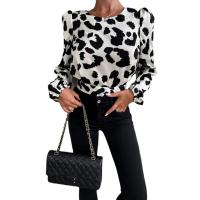 Polyester Women Long Sleeve Blouses backless printed PC