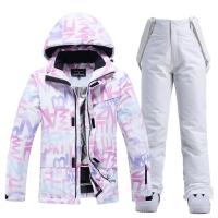 Polyester windproof Women Sportswear Set & two piece & thermal Long Trousers & coat printed letter Set