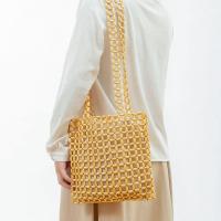 Wooden Beads & Cotton Linen Handmade Woven Shoulder Bag PC