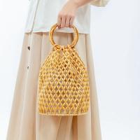 Wooden Beads & Cotton Linen Handmade & Bucket Bag Woven Tote hollow PC