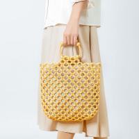 Wooden Beads & Cotton Linen Handmade Woven Tote hollow Solid PC