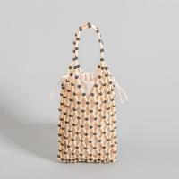 Wooden Beads & Cotton Linen Handmade Woven Tote hollow PC